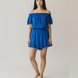 Altar’d State Blue Off Shoulder Ruffle Romper Medium Boho Flowy